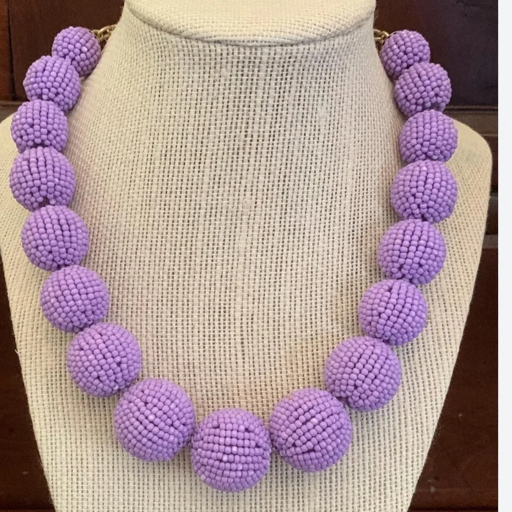 J.Crew beaded orb statement necklace in the color light purple lilac - Picture 2 of 2